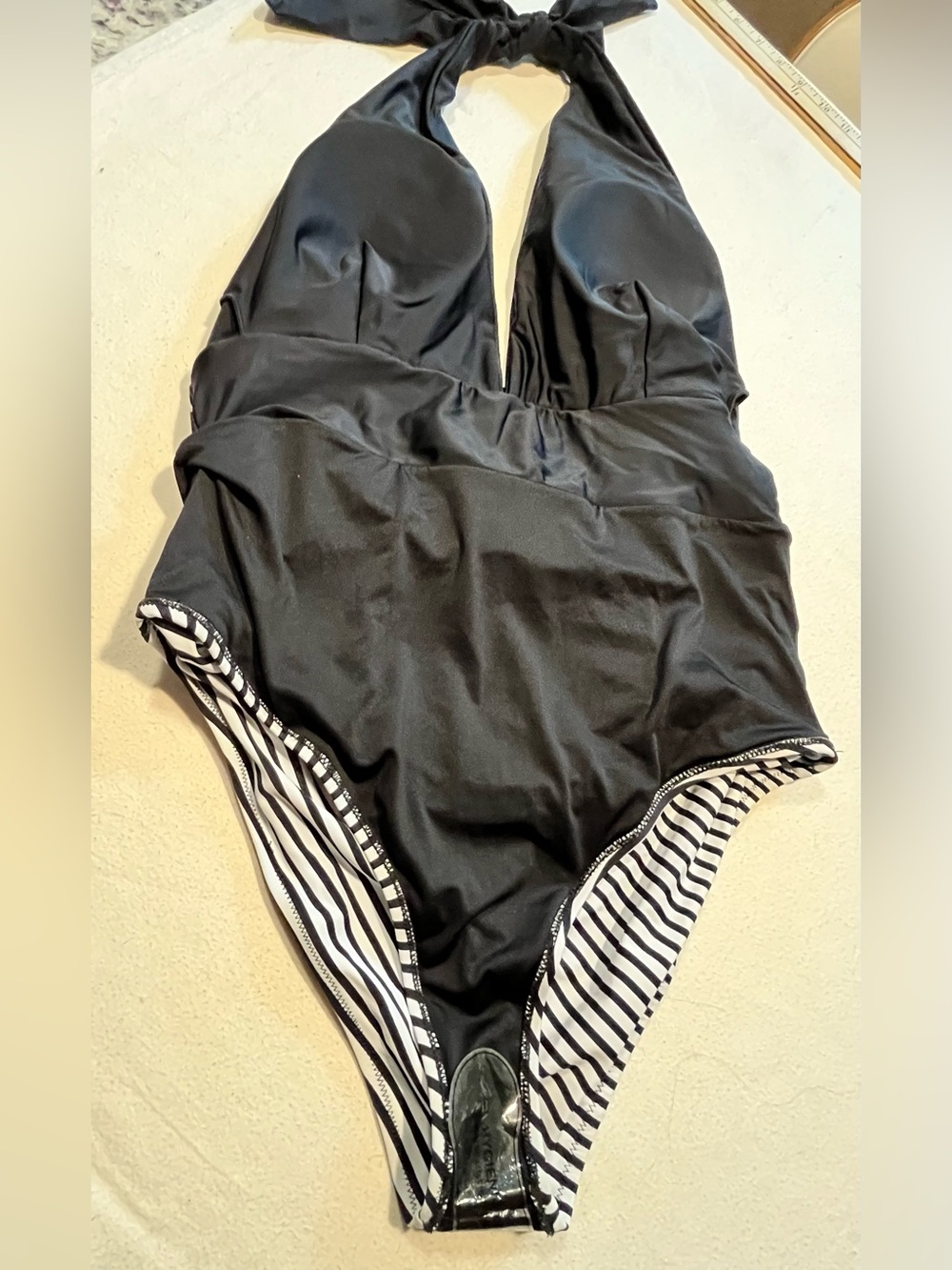 Hydrogen Reversible Swimsuit with Black and White Striped Trim - Picture 4 of 5